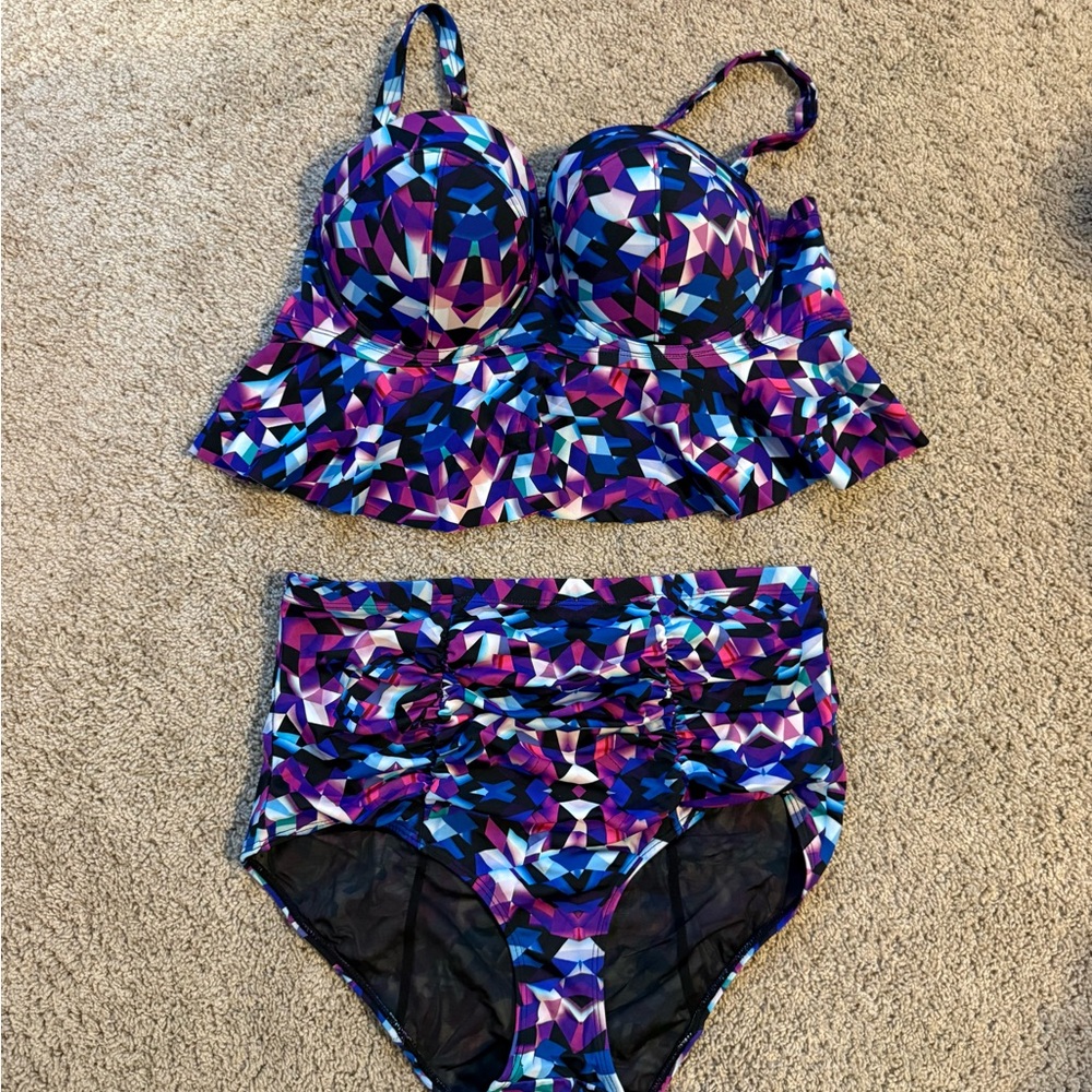 Torrid Geometric Purple Blue Bikini Size 0